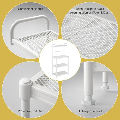 4-Tier Microwave Oven Stand, Kitchen Storage Rack with Mesh Wire Metal Shelves, Free Standing Shelving Utility Unit,Bakers Rack for Kitchen with Storage,Microwave Cart Storage Rack (White)