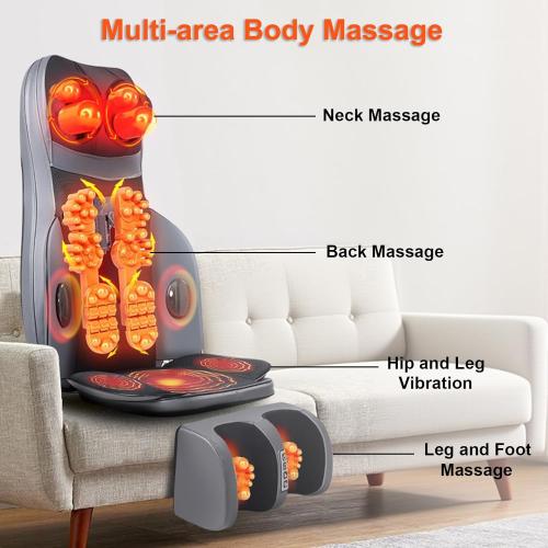 Lvrunben Shiatsu Back Massager with Heat, 3D Kneading Massage Chair Pad, Electric Massage Seat Cushion for Body, Neck,Shoulder, with Movable Multi-Function Leg and Foot Massager, for 62-69 inches