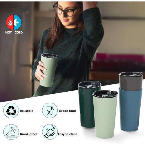 4 Pack Plastic Travel Coffee Mug Set, 20 oz Spill Proof Drinking Cups with Lids, Pobtable to Go Camping Coffee Tumbler Reusable Coffee Mugs with Lids, Dishwasher & Microwave Safe