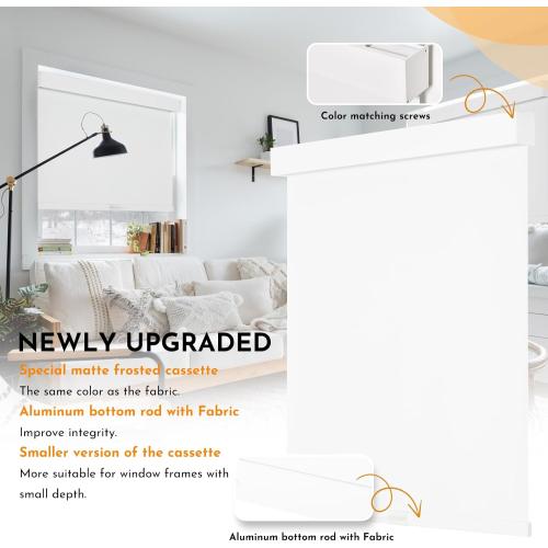 Persilux Cordless Blackout Roller Shades for Windows, Pull Down Blinds With Valance, Thermal Insulated Fabric, UV Protection for Home and Bedroom (White, 41 W x 72 H)