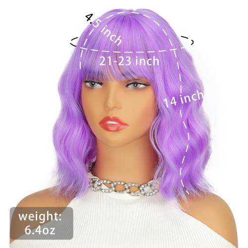 Purple Wig with Bangs, Short Light Purple Wigs for Women