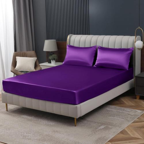Homiest Purple Satin Fitted Sheet - Twin Size, Deep Pocket, Luxury & Ultra Soft Bedding