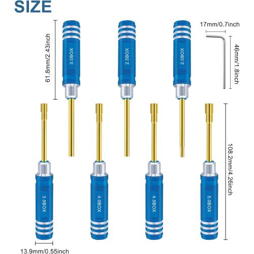 Hex Nut Screwdriver Set 2.0mm 2.5mm 3.0mm 3.5mm 4.0mm 4.5mm 5.0mm Hexagonal Head Nut Driver for Axial SCX24 Wheel Fixing 7PCS Screwdrivers for RC Models Car Boat Helicopter