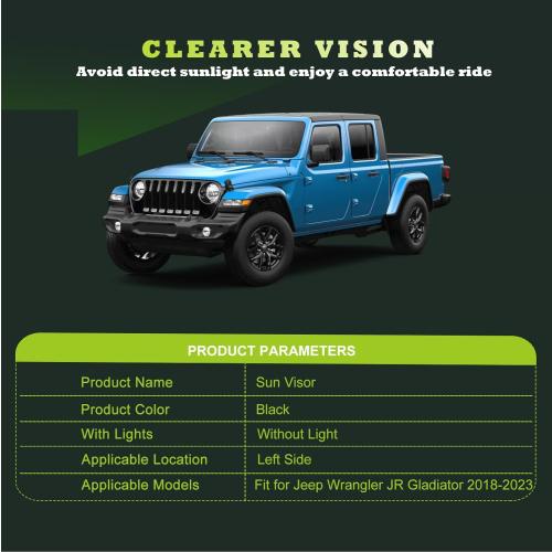 Sun Visor Replacement Fit for Jeep Wrangler JR Gladiator 2018-2023 Sunshade with Vanity Light for 6BR80TX7AQ