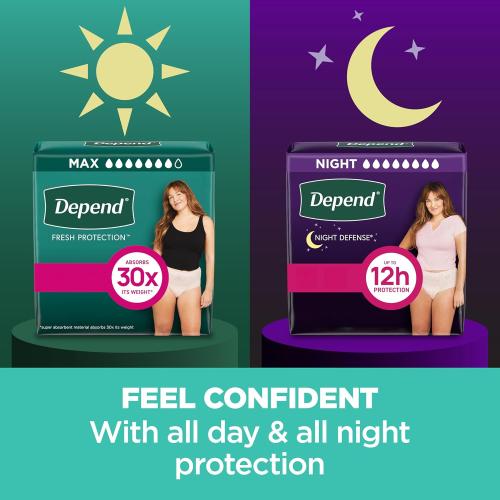 Set of 2 Depend Fresh Protection Adult Diapers, Incontinence & Postpartum Bladder Leak Underwear for Women, Disposable, Maximum, Extra-Large, Blush, 68 Count (2 Packs of 34), Packaging May Vary