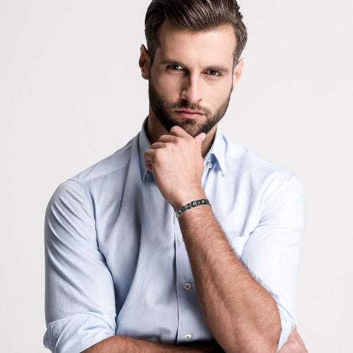 Feraco Mens Magnetic Bracelets, Classic Balck Titanium Stainless Steel Bracelets with Natural Hematite Magnet Stones,Men's Jewelry Gifts,8.66 inch