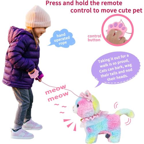 WHITE CAT Interactive Electronic Plush Toy Walking and Barking Robot Cat Plush Cat Remote Control Kitten for Girls