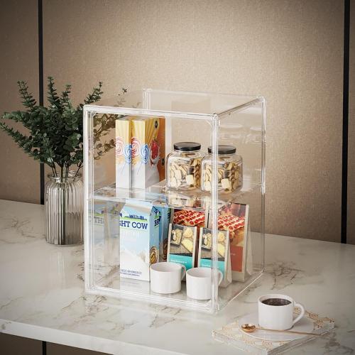 2Pack Makeup Organizer Storage, Large Capactiy Acrylic Bathroom Organizer, Clear Cosmetics Organizer Bins with Division Board for Vanity, Skincare, Countertop Storage and Display Case