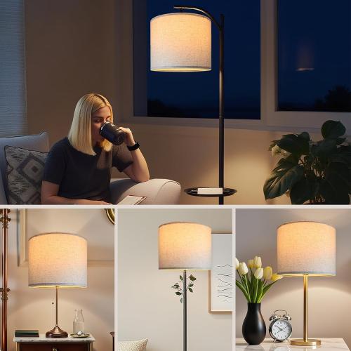 Modern Drum Lamp Shade – 11.8x11.8x13 Beige Linen Lampshade with Spider & E26 to E12 Fitter for Table and Floor Lamps