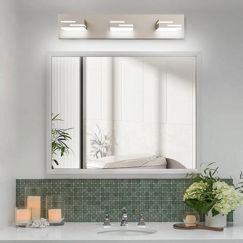 LED Modern Bathroom Vanity Light Fixtures, Dimmable Brushed Nickel Vanity Lights for Bathroom Lighting Fixtures Over Mirror, with 360° Rotatable Acrylic Heads 3-Light 22-inch (Cool White 6000K)