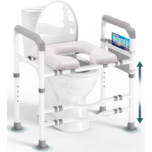 Toilet Seat Risers for Seniors, Adjustable Raised Toilet Seat with Handles, Padded Seat Toilet Seat Riser for Elderly, Heavy Duty, Handicapped 400lb, Fit Any Toilet