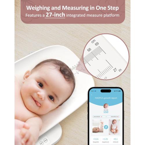 GROWNSY Smart Baby/Pet Scale,Digital Baby Weight Scale with App for Tracking Growth of Infant, Toddler,Puppy,and Cat—Supports Up to 330 lbs, with Hold Function, 27-inch Height Measurement,5 Units