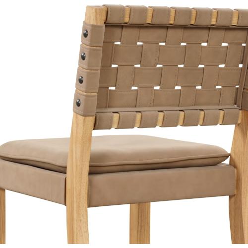 Nathan James Cohen Mid-Century Modern 29 in. Wood Bar Stool, Upholstered Faux Leather Bar Height Stool with Solid Wood Frame, Natural Brown, Set of 2