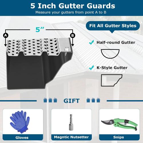 Seeutek Gutter Guards 5 Inch, 16pcs 40 Leaf Filters, Mill Finish Aluminum Cover System, Easy DIY Leaf Guard Compatible with Any Roof Gutter Type, Total 54FT Length