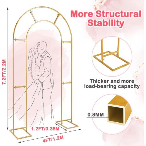 GRENTY Open Arch Backdrop Stand,7.2 FT Metal Double Arch Backdrop Frame U Shaped Wedding Arches for Wedding Ceremony, Baby Shower, Birthday Party, Graduation Party, Photo Backdrops (Gold)