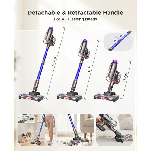 Cordless Stick Vacuum Cleaner for Home: Power Suction Vacuum Tangle-Free Lightweight Design & 2600mAh Detachable Battery Up to 50mins Runtime for Pet Hair Carpet Hardwood Floor