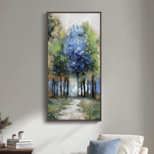 Framed Vertical Colorful Forest Living Room Wall Art, Large Tree & Path Picture Artwork for Walls, Farmhouse Landscape Vertical Canvas Print for Office Kitchen Foyer Stair Hallway Wall Decor, 20x40 In
