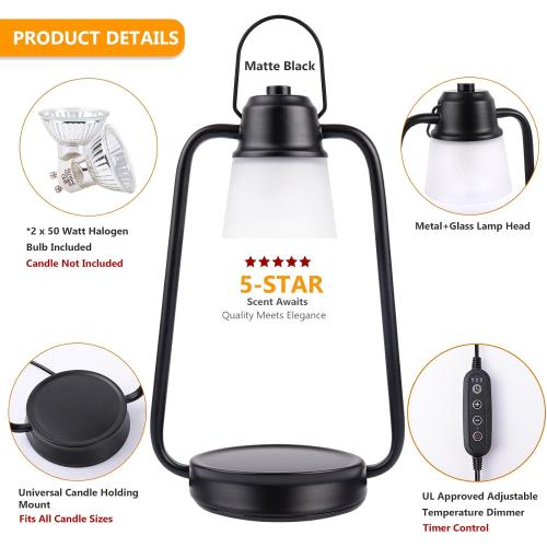 Candle Warmer Lamp, Candle Lamp Warmer with Dimmer, Electric Candle Warmer for Jar Candles Lamp Warmer Bedroom Home Decor, 2H/4H/8H Timer with 2 * 50 Bulbs