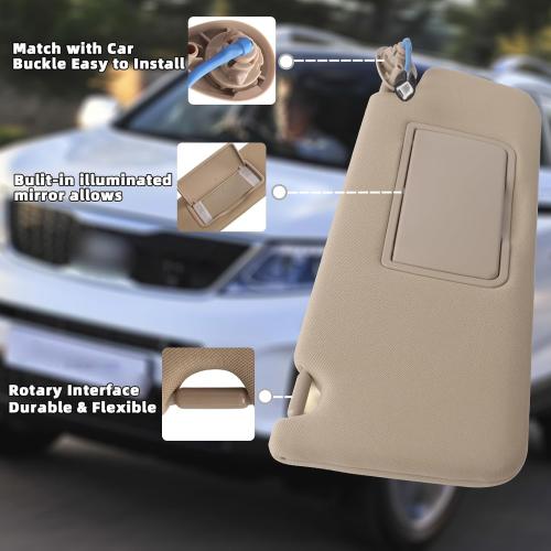 Driver Left Side Sun Visor Compatible with 2017-2021 Honda Pilot 2018-2020 Honda Ridgeline Replacement Sun Shade (Shadow Beige) with Vanity Light/with Makeup Mirror