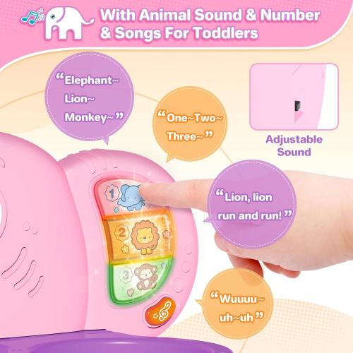 Shemira Toddler Basketball Hoop & Soccer Goal Activity Center Toys with Light & Music,Elephant Toddlers Musical Toys Gift, Baby & Toddlers Christmas Birthday Gift for 1 2 3 Year Old Boys & Girls