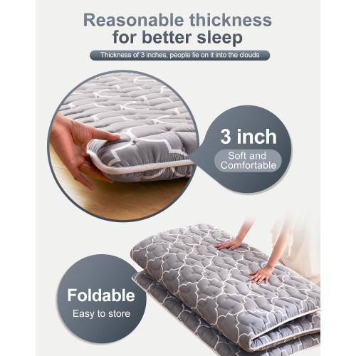 6th Generation Japanese Floor Futon Mattress - Extra-Thick 9-Layer Modern Futon with 100% High-Density Foam, Portable Floor Mattress Sleeping Pad for Adults, Guest Room, Dormitory, Full Size (54X80)