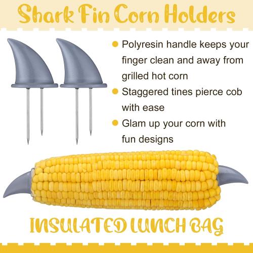16 Pcs Shark Fin Corn Holders Thanksgiving Party Supply Stainless Steel Shark Corn on the Cob Barbecue Party Supplies Fork Birthday Decorations Ocean Themed Table Decor