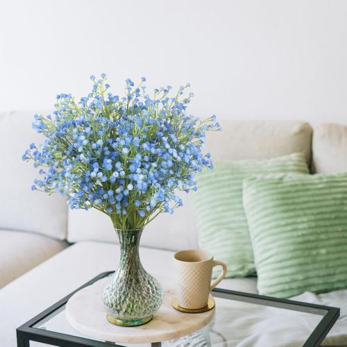 N&T NIETING 10Pcs Babys Breath Artificial Flowers Bulk Faux Flowers, Blue
