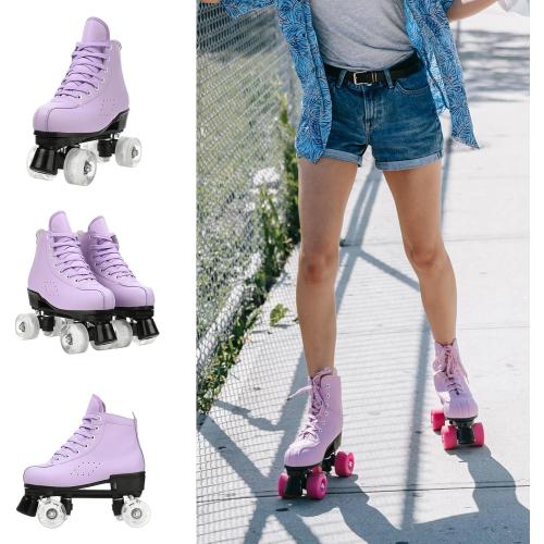 Roller Skates for Women and Men Cowhide High-Top Shoes Classic Double-Row Roller Skate Four-Wheel Roller Skates for Men Girls Unisex Size 35