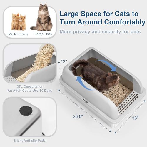 Enclosed Stainless Steel Cat Litter Box with Lid Extra Large Litter Box for Big Cats XL Metal Litter Pan Tray with High Wall Sides Enclosure, Non-Sticky, Anti-Leakage, Easy Cleaning - little damage, see the pictures