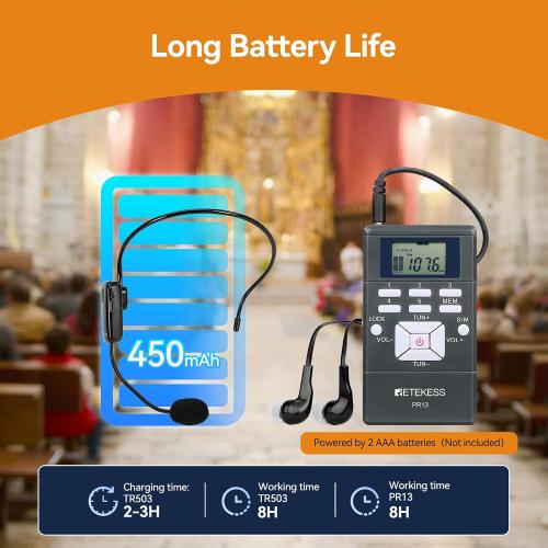 Retekess TR503 Church Translation System, FM Listening Device(1 TX 10 RX)