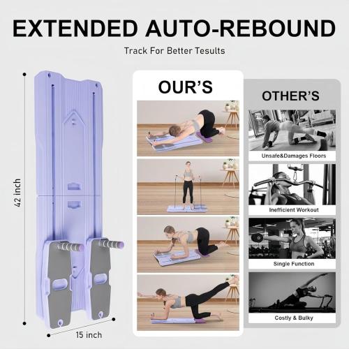 Pilates Reformer Board Set - 2025 Foldable 8-in-1 Pilates Machine for Full Body Workouts, Ab Core Trainer with Resistance Bands, Portable Home Pilates Equipment for Women & Men