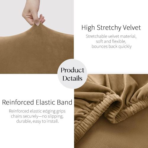 MOSAYT Velvet Stretch Chair Covers for Dining Room Set of 6 - Soft Slipcovers with Thick Removable Fabric for Parsons Chairs, Washable Seat Protectors for Kitchen, Banquet & Home Decor, Camel