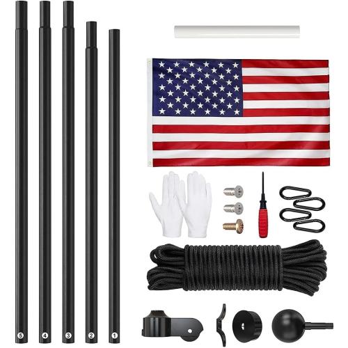 Flag Pole for Outside House, 19 FT Heavy Duty 45K PSI & 95 HBW Hard Aerospace Aluminum Flagpole Kit, Unbending Outdoor In-Ground Flag Poles with 3x5 American Flag for Yard, Residential or Commercial