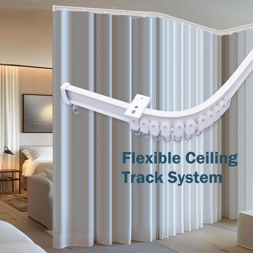 Ceiling Curtains Track System, Flexible & Bendable Curtain Tracks for Ceiling Mount, Heavy Duty Aluminum Sliding Room Divider Track Rail with Hooks for Living Room, RV, Office, White, 6ft