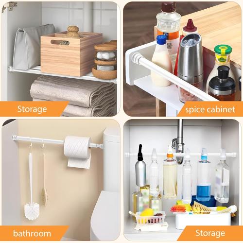 Tension Curtain Rod 26 to 48 Inch Adjustable Tension Rods 6 Pack Expandable Spring Tension Rod White No Drilling for Closet Kitchen Cupboard Wardrobe Door Bookshelf DIY Projects