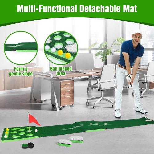 Golf Putting Game Set, Detachable Golf Putting Green Mat with 4 Balls, 2 Cups & Flags, 1 Portable Bag for Indoor & Outdoor Party Game Use
