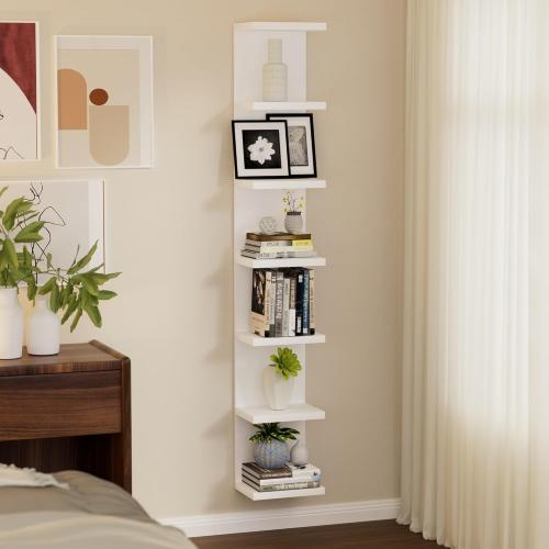 7 Tier Wall Shelf Unit, Floating Shelves for Storage Home Display, Versatile Lack Wall Shelves for Bedroom,Living Room,Office Decor, Tall Long Shelf for Book,Shoe,Vanity, Purse and TV White