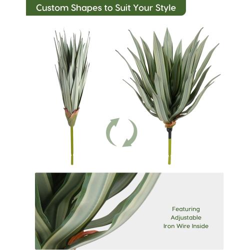 Velener Artificial Outdoor Agave Plants, Light Green Outdoor Faux Plants with Broad Sword-Shaped Leaves, Small Size UV Resistant Fake Agave Plants for Indoor and Outdoor Decor(14 Inch)-2 Pack