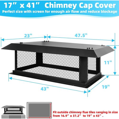 17 x 41 Chimney Caps for Outside,Chimney Cover Fireplace Chimney Flue Cover Chimney Rain Caps Roof Rain Guard Top Protector Fit Existing Mliti-Flue Tile Brick Clay,Chimney Vent Cap with Screen Plate