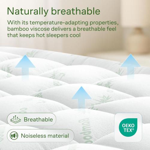 Ultra Soft Queen Size Mattress Topper - Viscose Made from Bamboo Pillow Top Mattress Pad for Back Pain Relief - Naturally Cooling for Hot Sleepers, Green