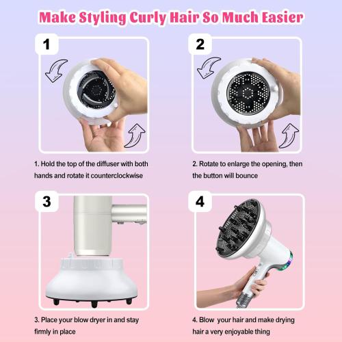 Universal Hair Diffuser for 1.4-3.1 Blow Dryers, Diffuser Hair Dryer Attachment, Professional Hair Diffuser for Curly Wavy Long Thick Hair, Reduces Frizz & Defines Curls, Home/Travel Use, White