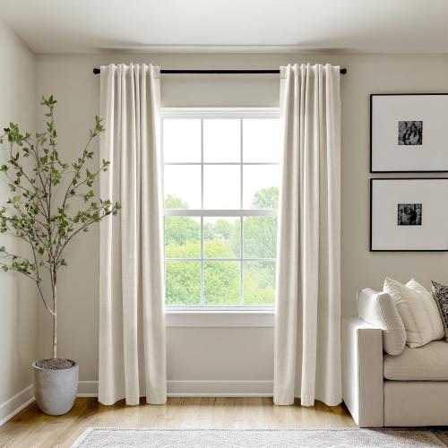 100% Blackout Shield Full Blackout Curtains for Bedroom  2 Panels Set, Clip Rings/Rod Pocket Faux Linen Black Out Curtains for Living Room, Thermal Insulated,, Beige