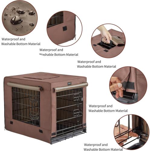 DONORO Dog Crates for Small Size Dogs Indoor Double Door Dog Kennels & Houses for Puppy and Cats, Collapsible Metal Contour Dog Cages (Brown, 24.0 L x 18.0 W x 20.0 H)