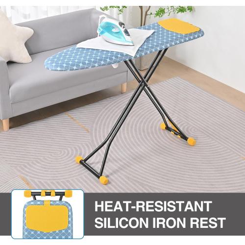 APEXCHASER Ironing Board with Iron Rest, Compact and Space Saver Iron Board, Extra Thick Cover, Height Adjustable, Wall Mount & Closet Hanger 13x43 Yellow