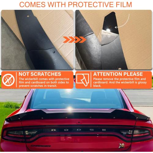 Bonbo Venom V2 Rear Wickerbill Spoiler for Dodge Charger 2015-2024 SRT ScatPack Hellcat, Add-on Type 2-Piece Rear Wicker Bill Spoiler with RivNut Tool (Gloss Black)