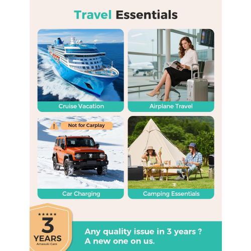 2026 Travel Essentials for Apple Watch Charger,Cruise Vacation Camping Essentials,iPhone Charger,Multi Charging Cable,3 in 2 Charging Docks for iWatch Series 11-2/Ultra,iPhone 17-12,Car