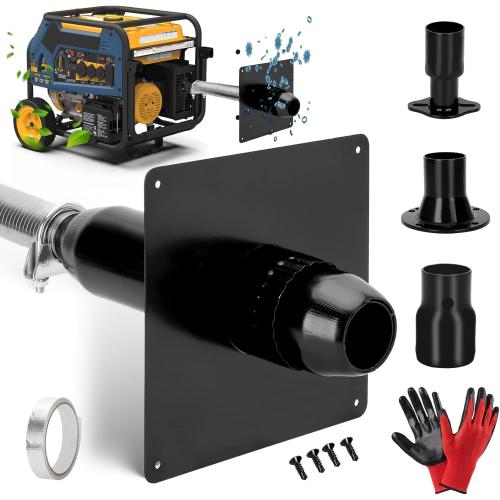 Generator Exhaust Extension Silencer Kit with Three Universal Adapters Compatible ALL Portable Generators with ALL-IN-ONE KIT,Insulated Through-Wall Mounting Plate Safely Vent Exhaust Reduce Noise 55%