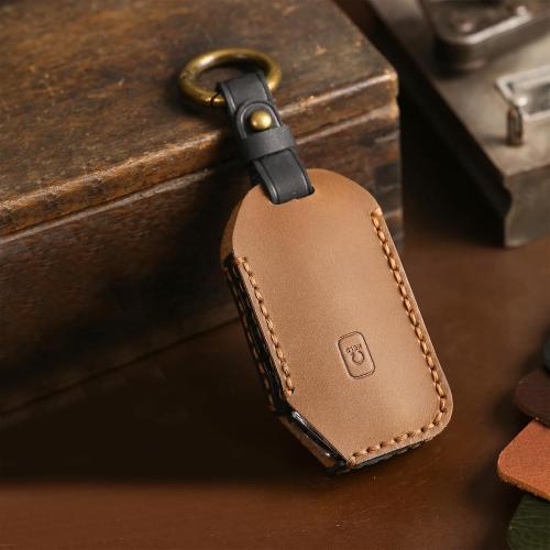5-Button Leather Key Fob Cover, Compatible with Kia Cerato Ceed Forte NIRO Sorento Seltos Sportage Soul Telluride Keyless Entry Remote Smart Key, No Screw Design Style Key Protector(Brown)