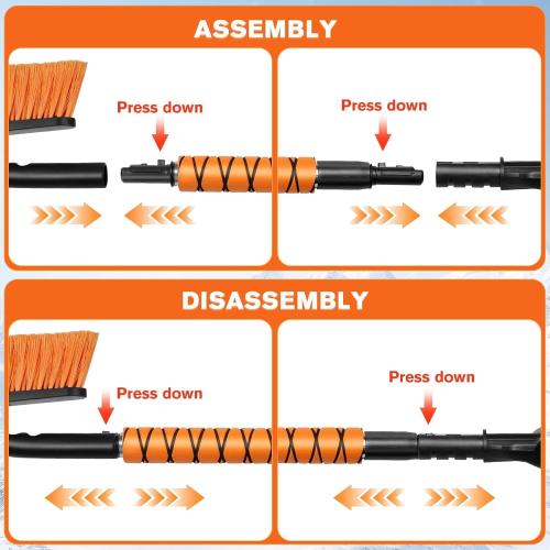 Telescopic Snow Brush Ice Scraper Combo, 2-in-1 Adjustable Length 26-36in & 360° Pivoting Head for Car Truck SUV, Christmas Auto Gifts