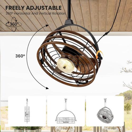 Outdoor Ceiling Fan with Lights, 23‘’ Waterproof Gazebo Fan with Remote Control Smart App, Plug in Caged Ceiling Fan for Patios, Pergola Porch